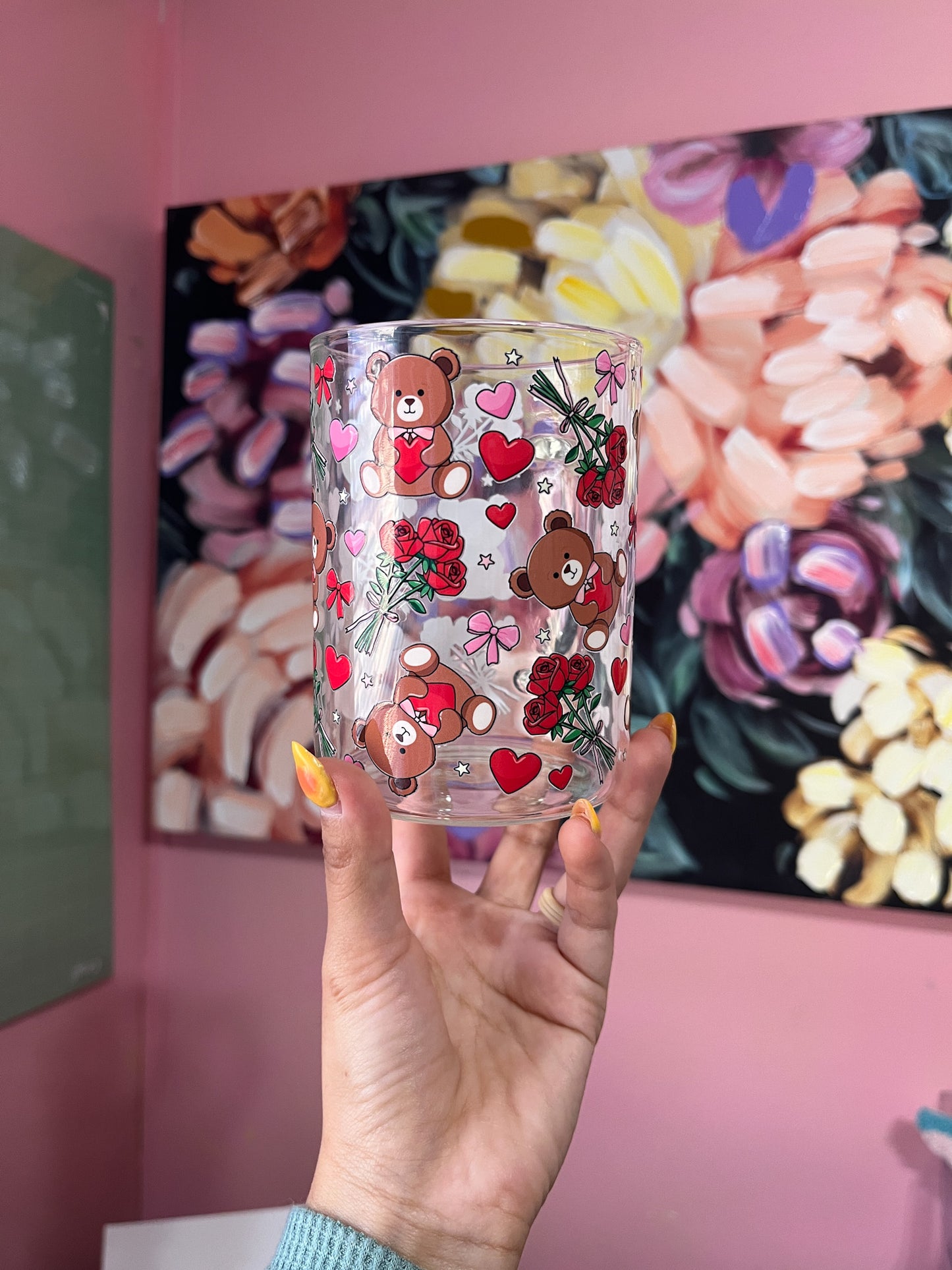 love you beary much glass cup