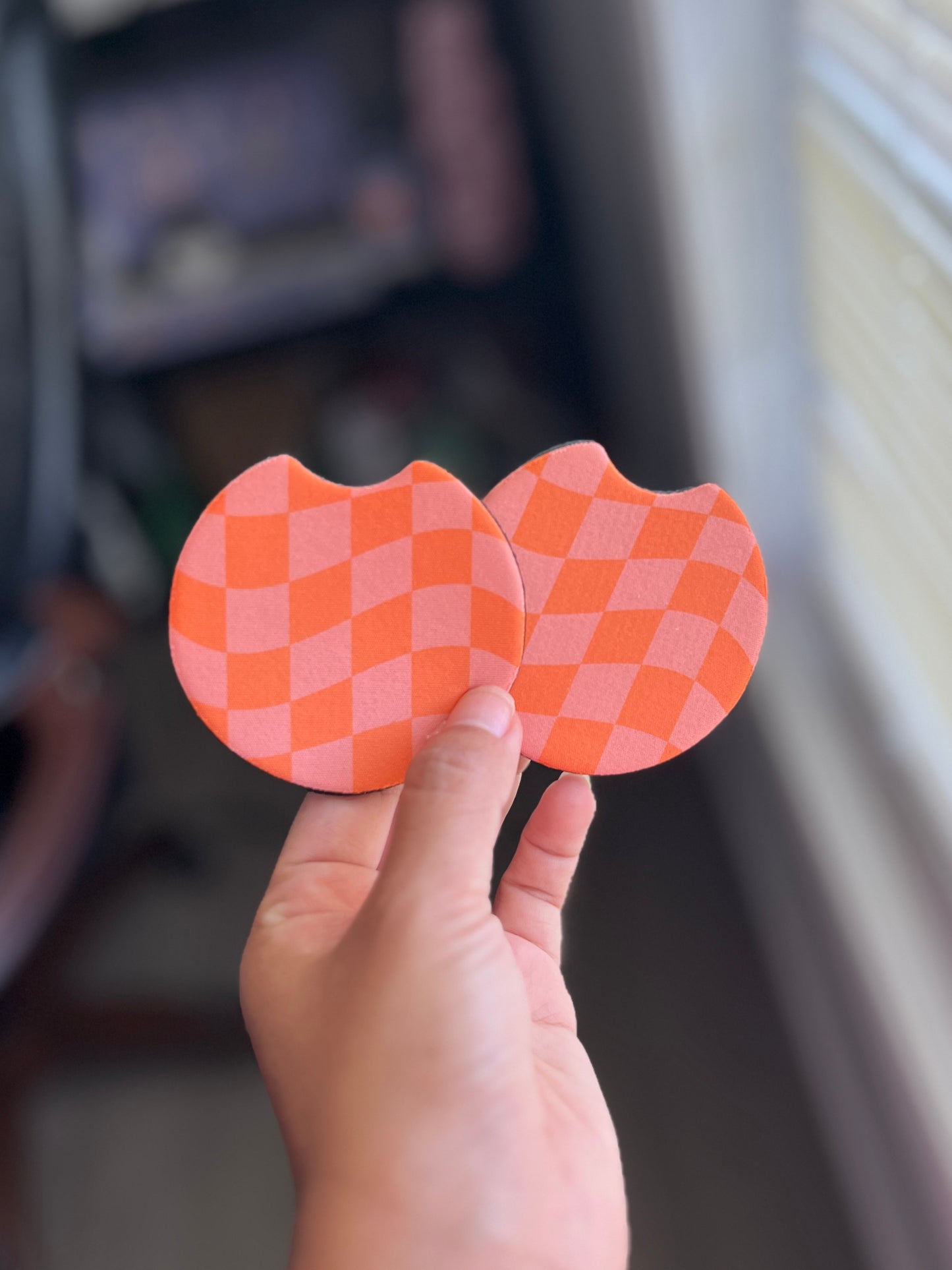 retro checkered car coasters