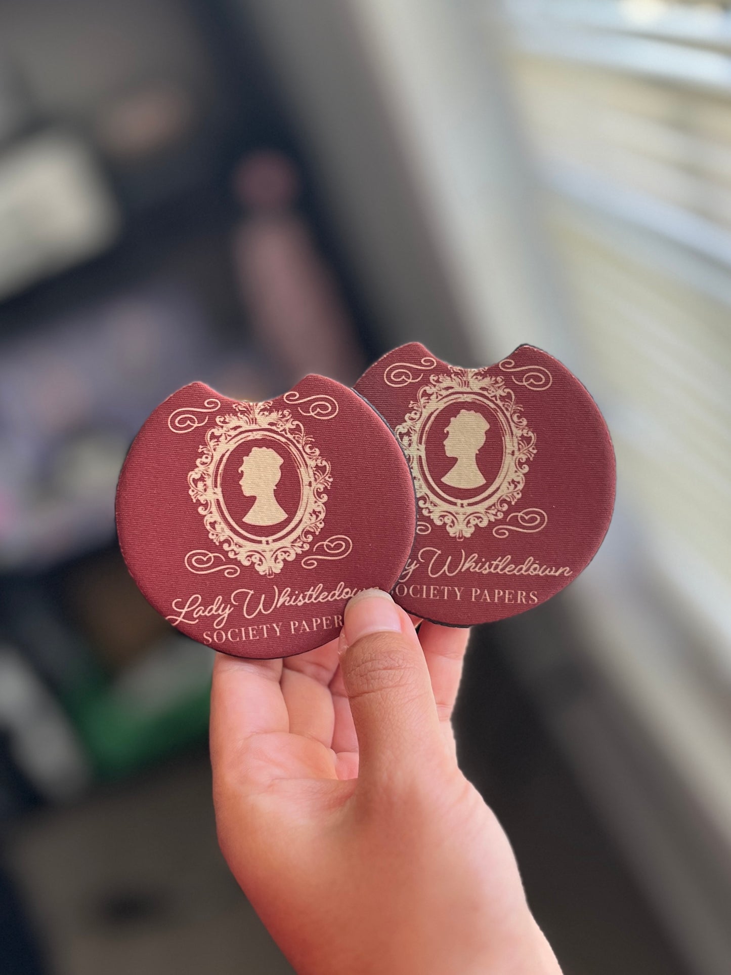 lady whistledown car coasters