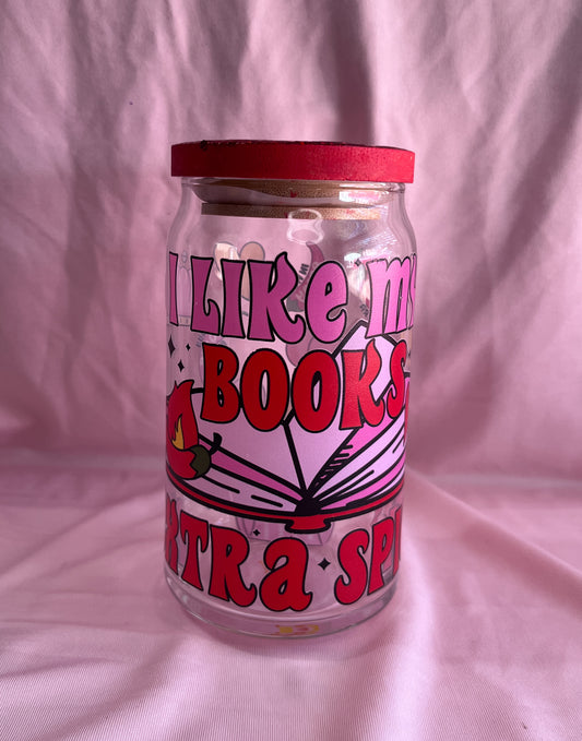 i like my books extra spicy glass cup