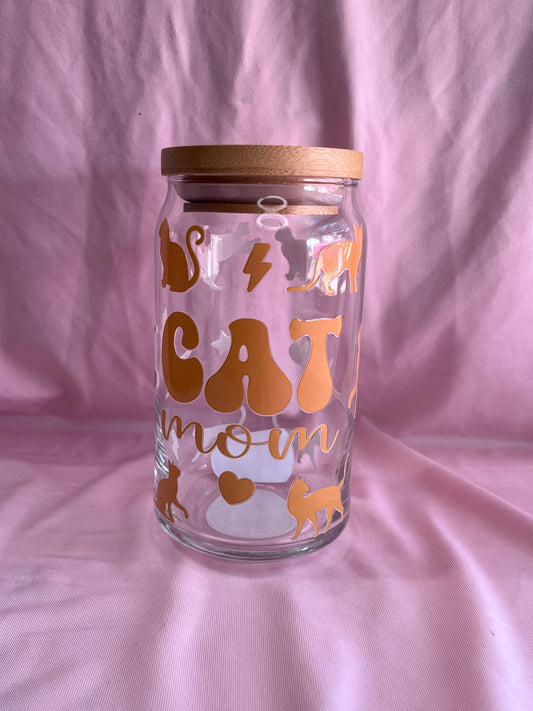 cat mom glass cup