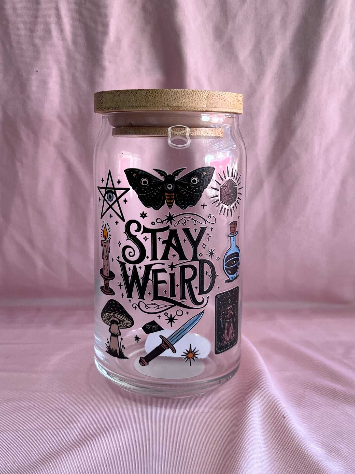 stay weird glass cup