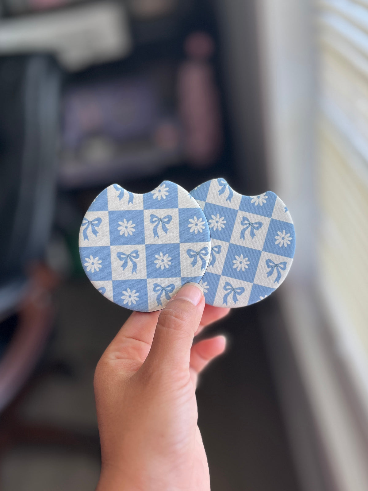 daisy & bows car coasters