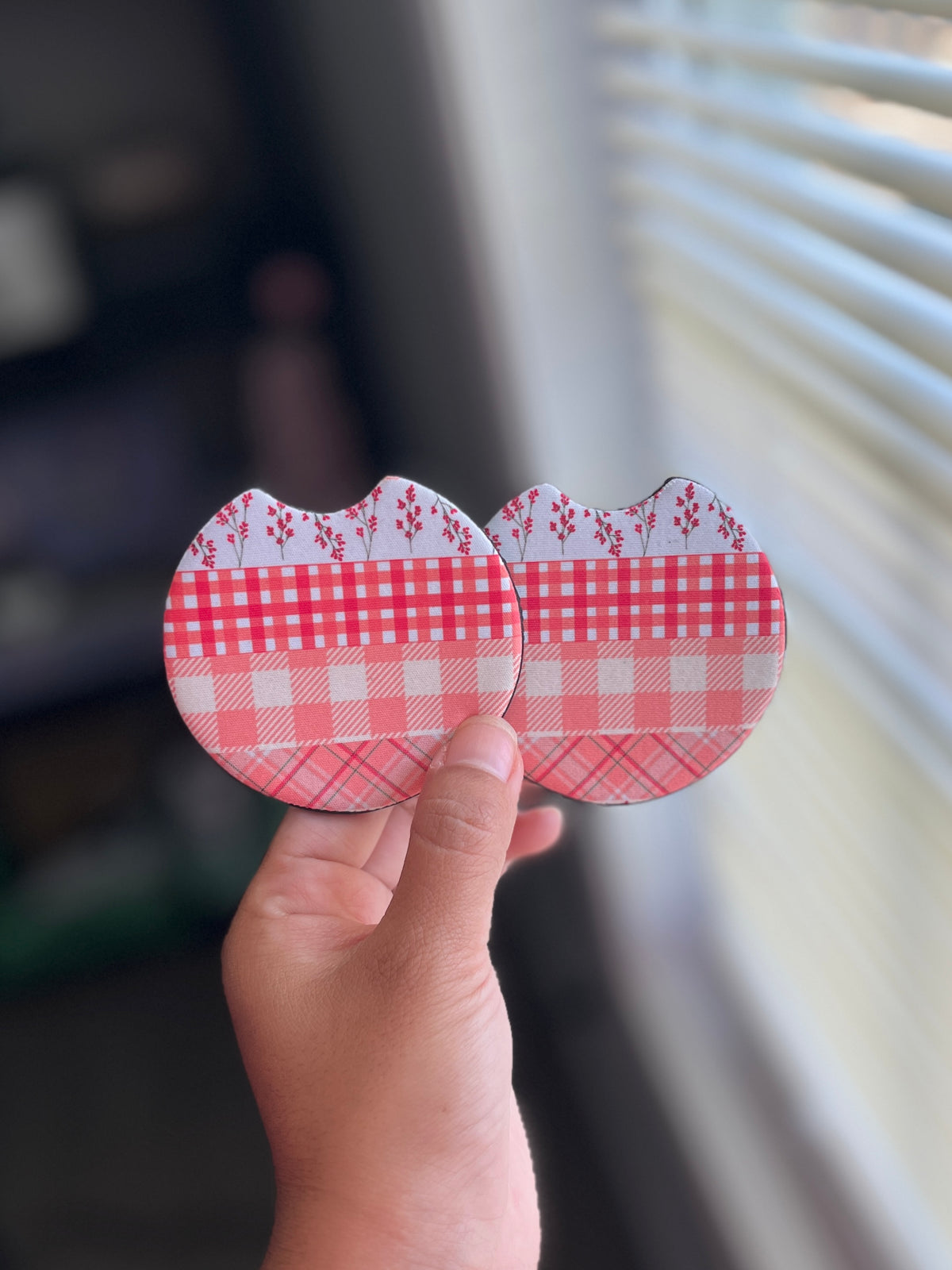 pink things quilt car coasters